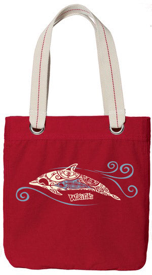 Allie Tote Bag - Red - Dolphins design